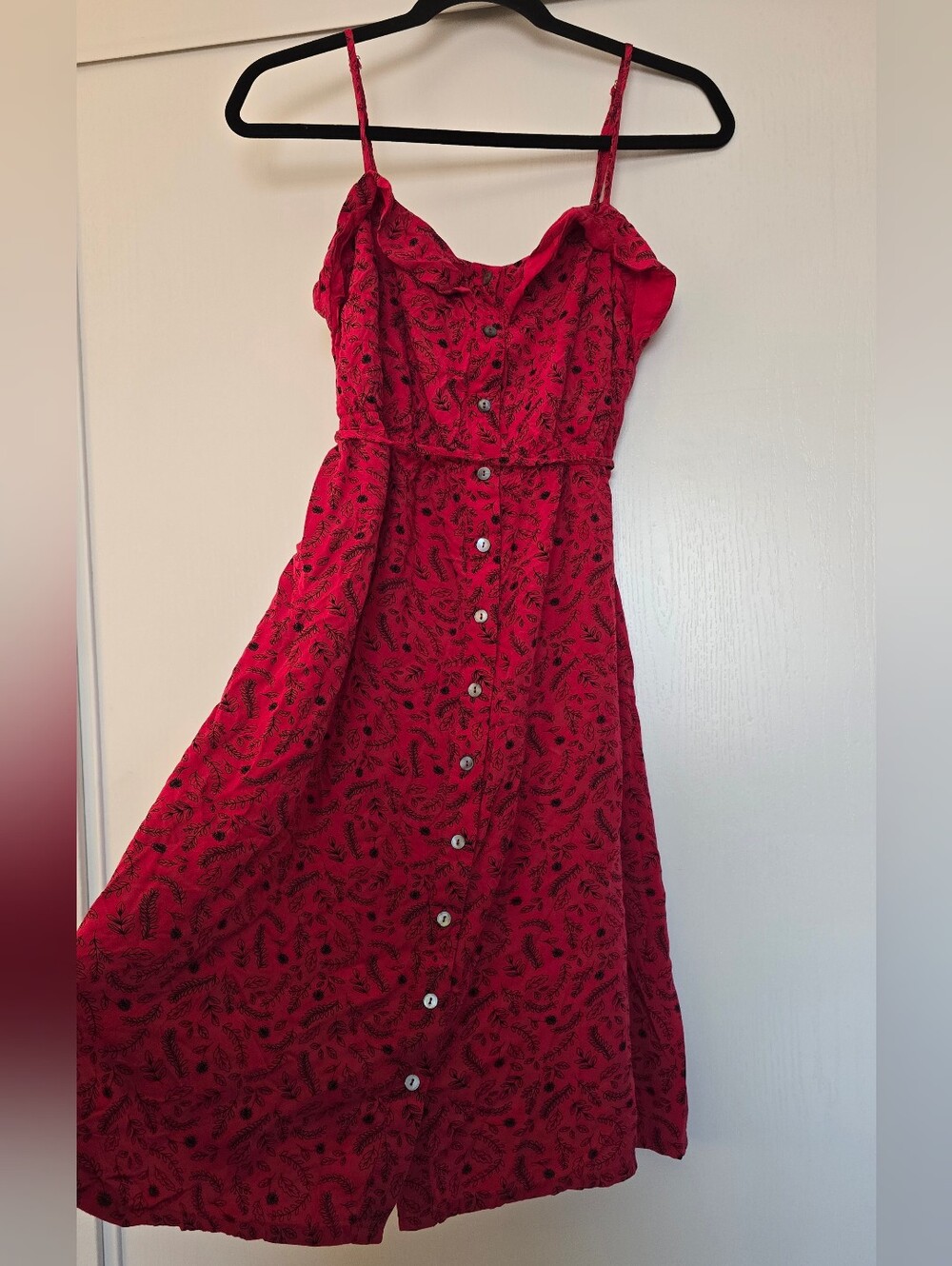 Universal Thread - Red & Black Floral Button-Front Dress With Adjustable Straps